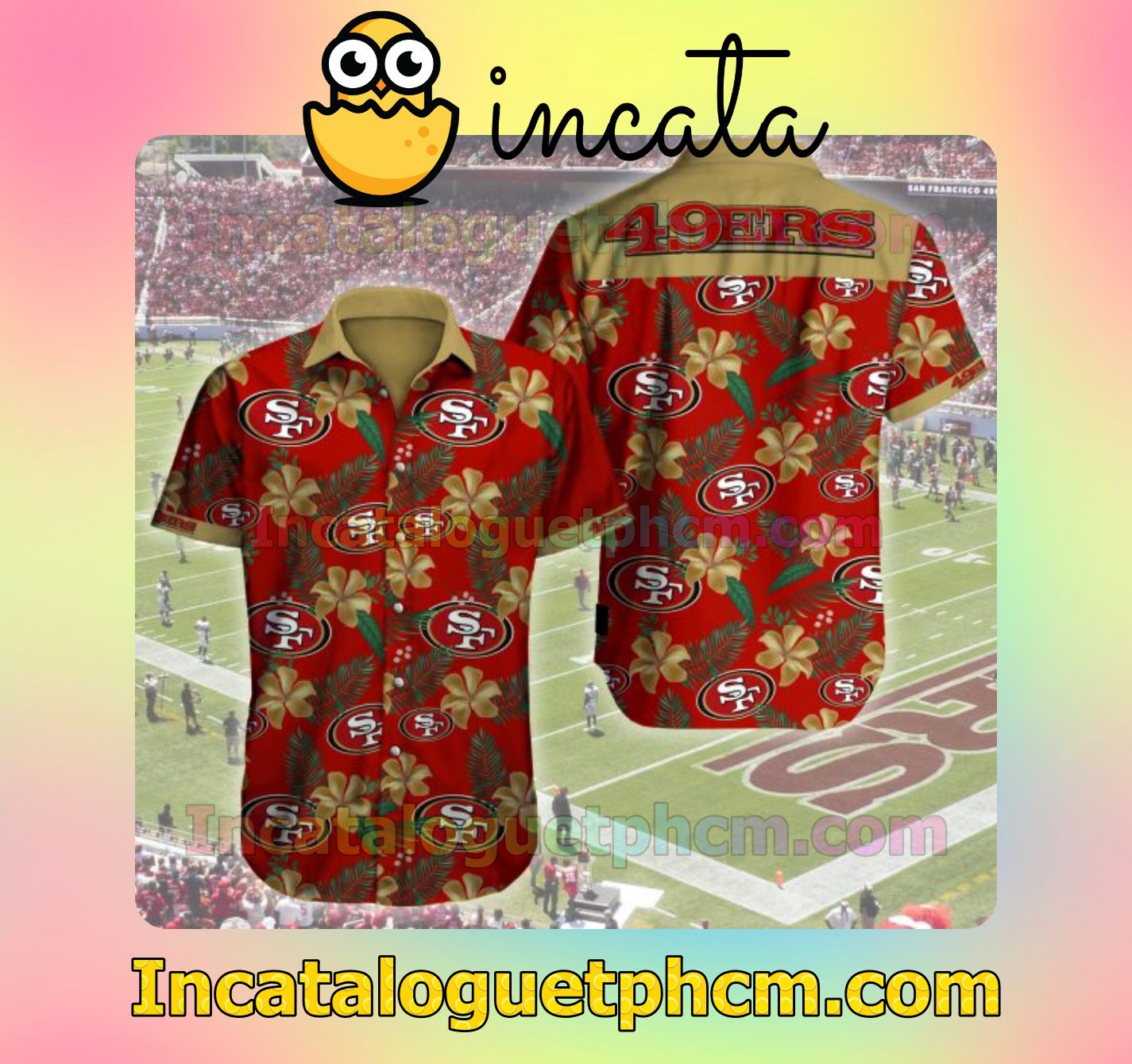 San Francisco 49ers Yellow Orchid Red Mens Short Sleeve Shirt