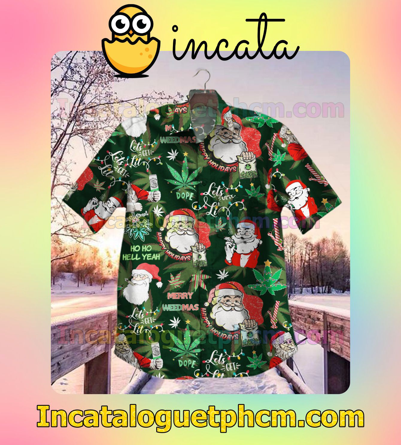 Santa Claus Let's Get Lit Happy Weedmas Men's Casual Shirts
