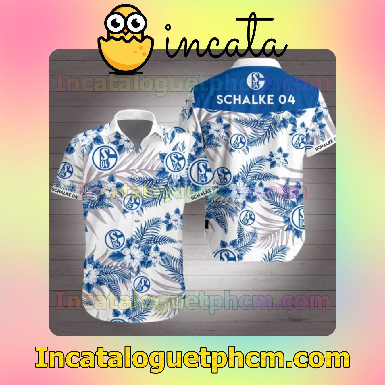 Schalke 04 Blue Tropical Floral White Mens Short Sleeve Shirt