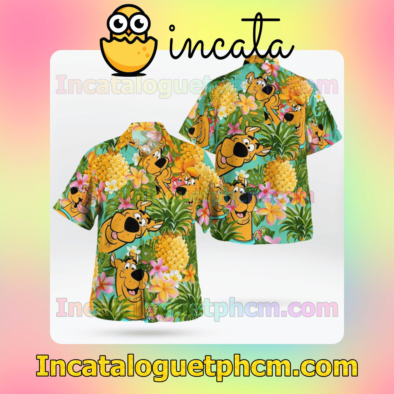 Scooby Doo Plumeria Tropical Leaves Mens Short Sleeve Shirts
