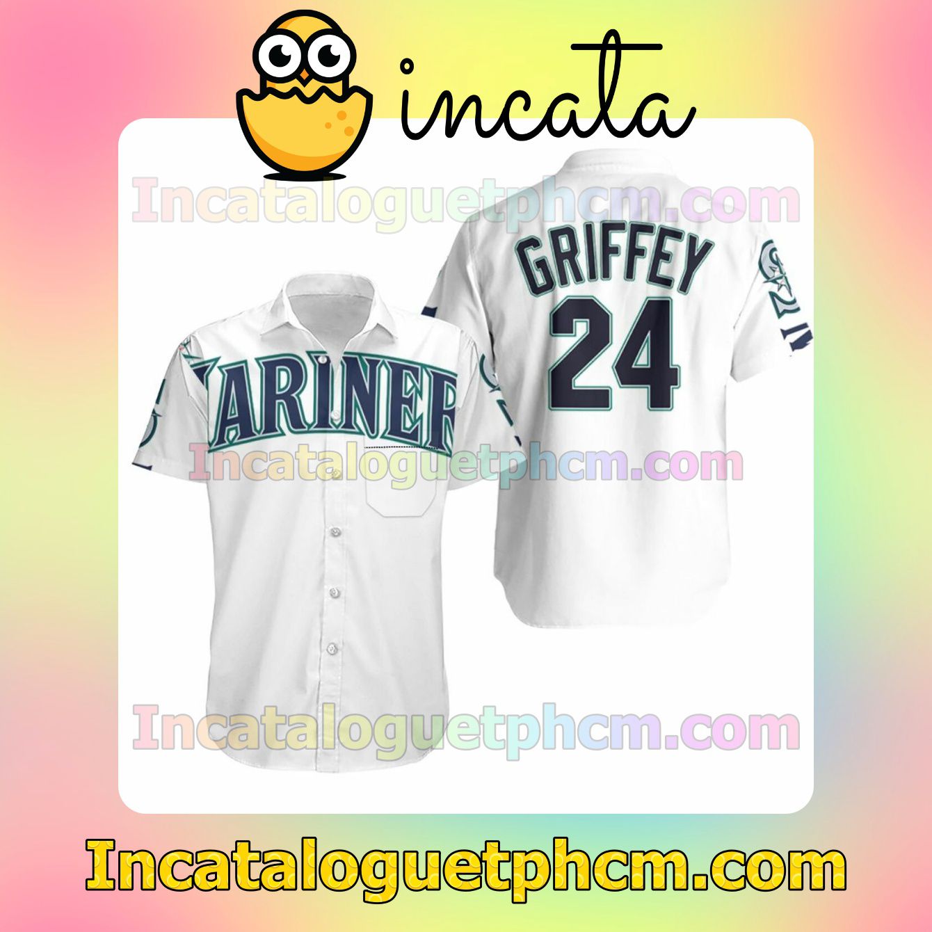 Seattle Mariners Ken Griffey 24 Mlb White Custom Short Sleeve Shirt