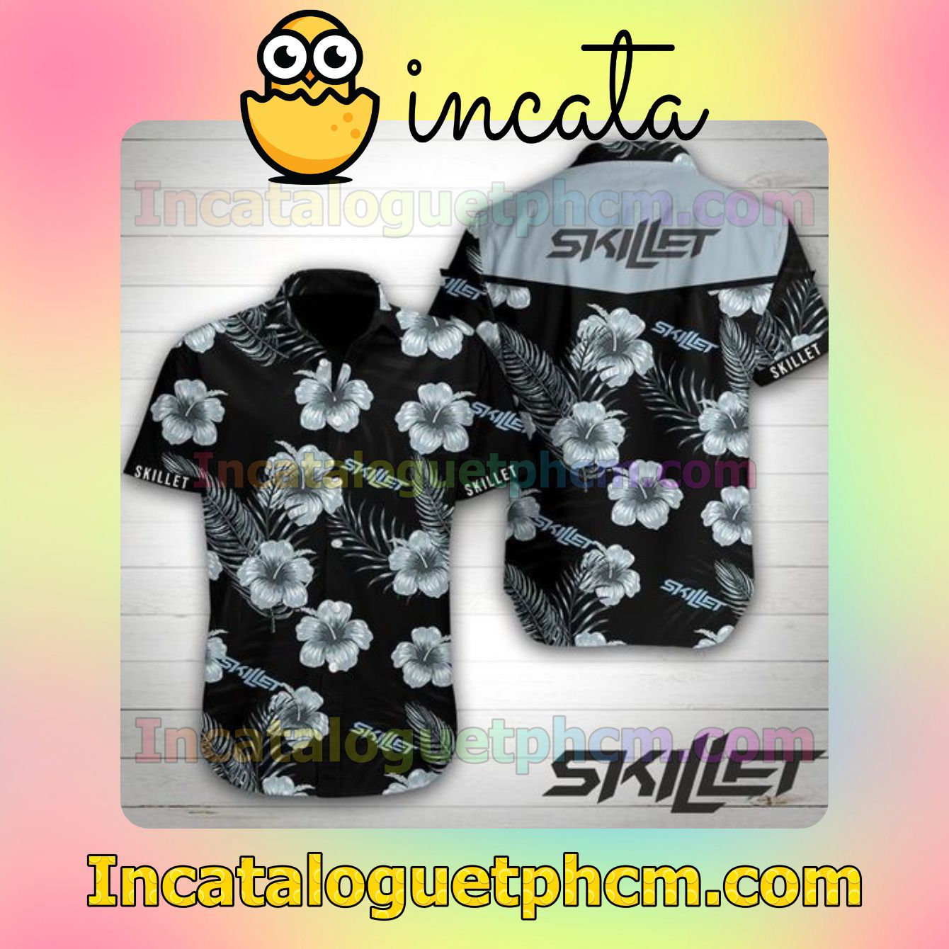 Skillet Grey Hibiscus Black Mens Short Sleeve Shirt