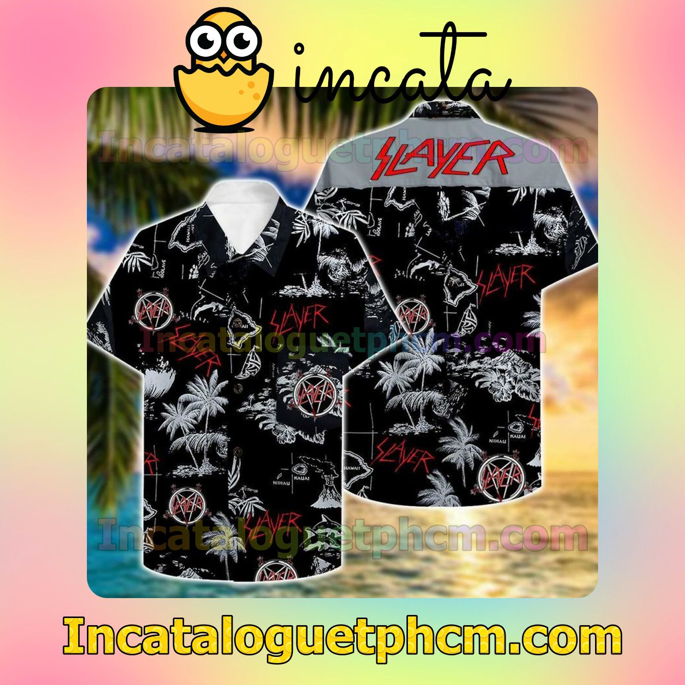 Slayer Band White Pattern Black Short Sleeve Shirt
