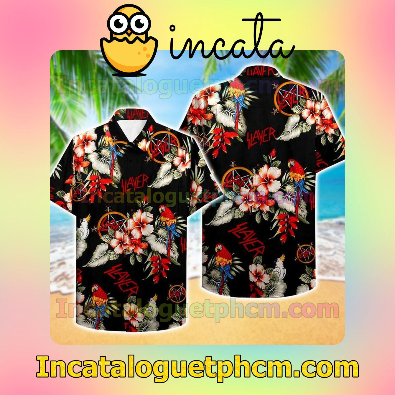 Slayer Parrot Hibiscus Black Short Sleeve Shirt
