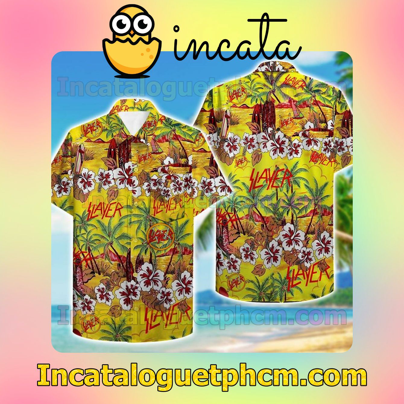 Slayer Tropical Flowers Yellow Short Sleeve Shirt