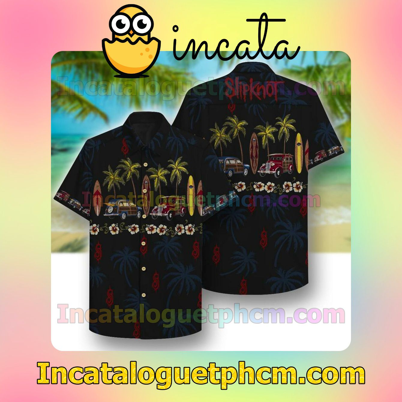 Slipknot Beach Pattern Black Short Sleeve Shirt