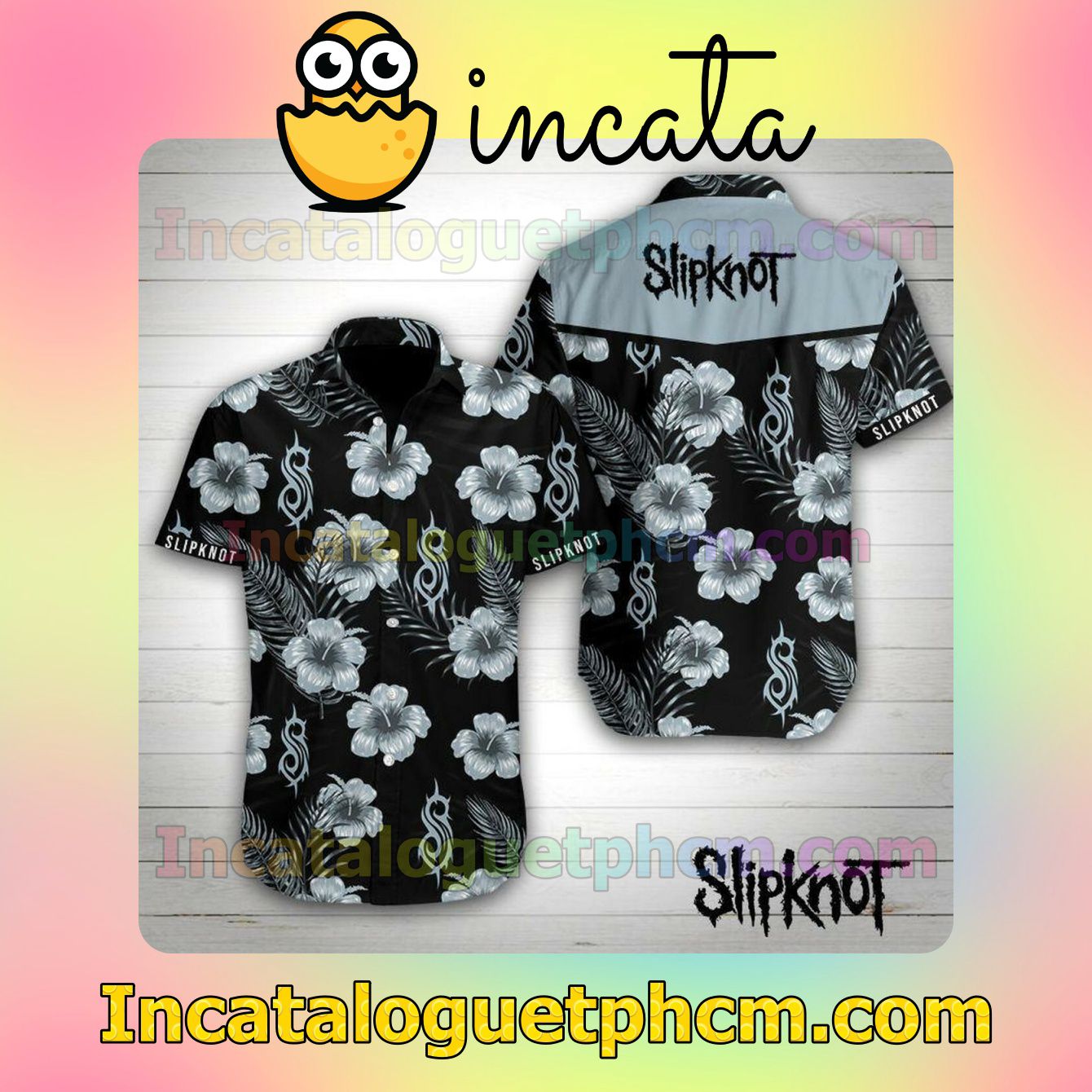 Slipknot Grey Hibiscus Black Short Sleeve Shirt
