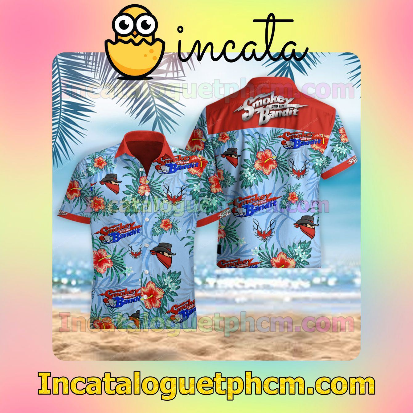 Smokey And The Bandits Tropical Pattern Red And Blue Men's Casual Shirts