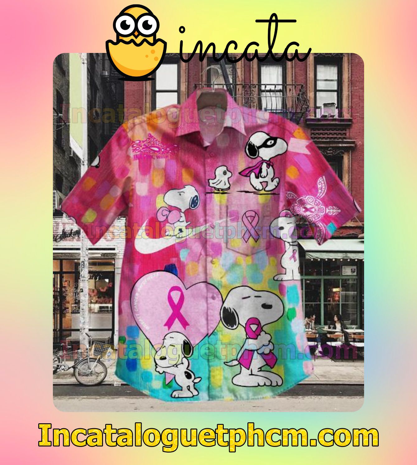 Snoopy Breast Cancer Awareness Multicolor Men's Casual Shirts
