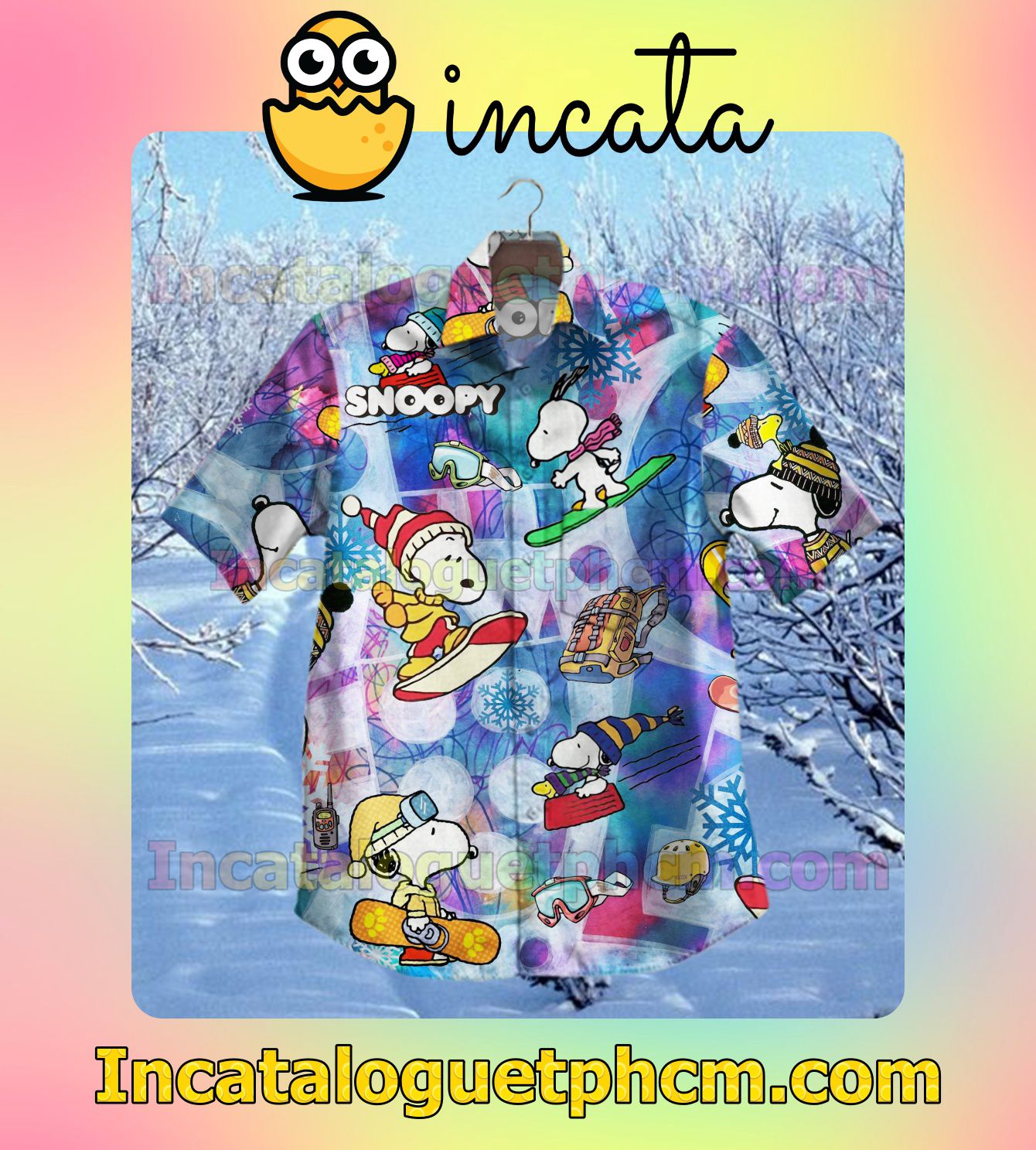 Snoopy Snowboarding Men's Casual Shirts