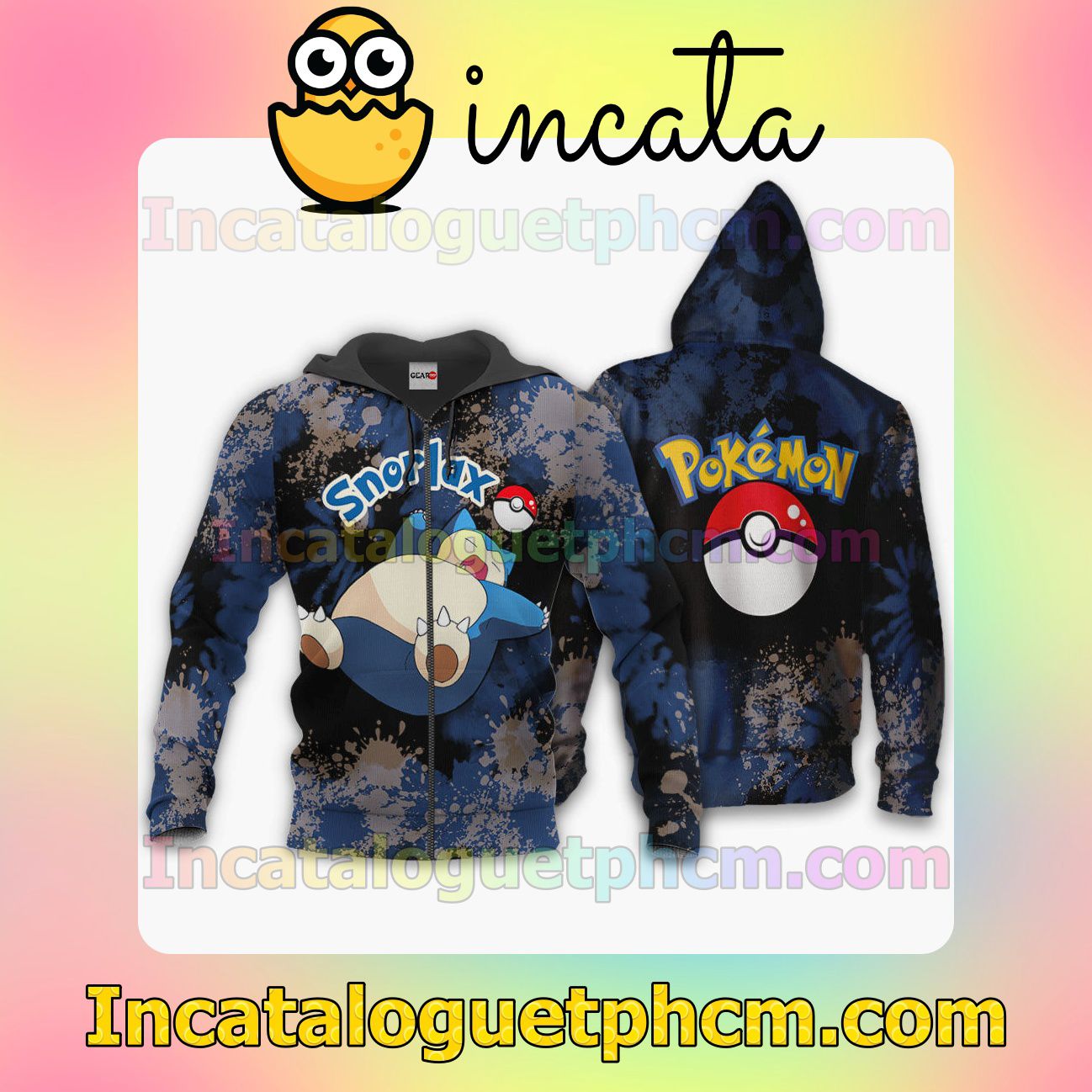Snorlax Pokemon Anime Tie Dye Style Clothing Merch Zip Hoodie Jacket Shirts