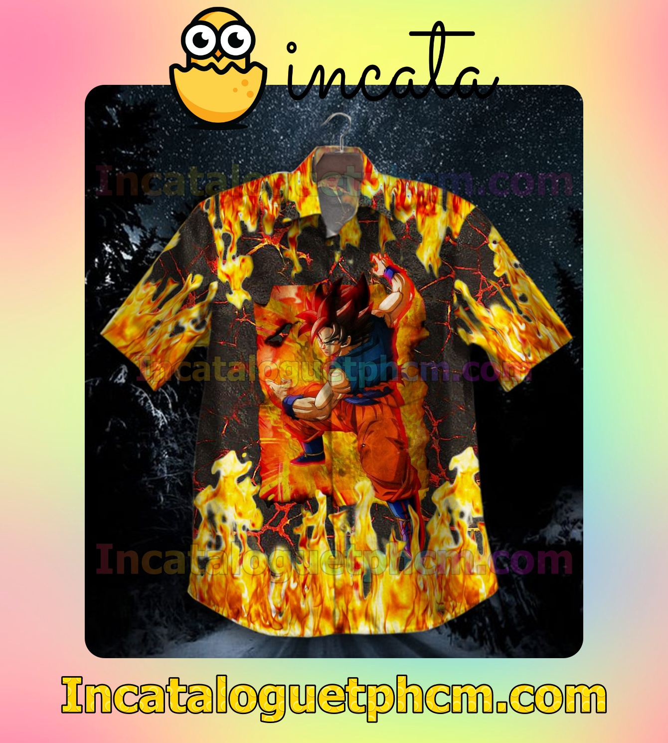 Son Goku Dragon Ball On Fire Mens Short Sleeve Shirts