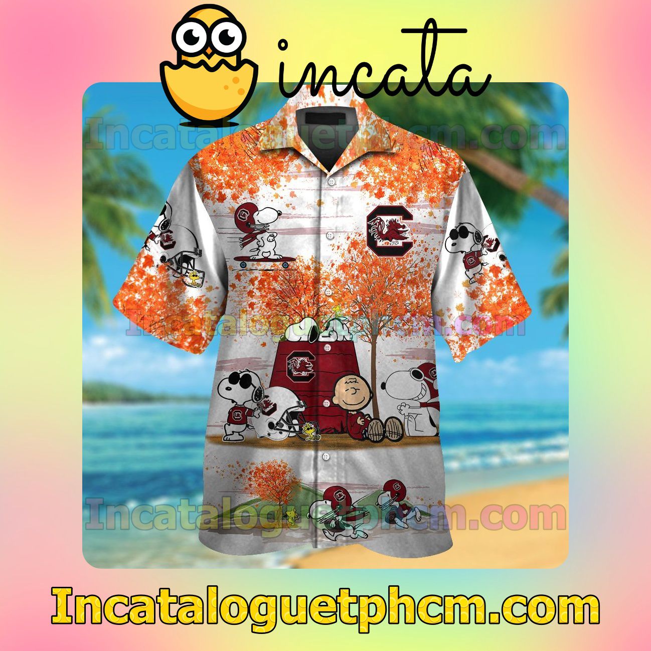 South Carolina Gamecocks Snoopy Autumn Beach Vacation Shirt, Swim Shorts