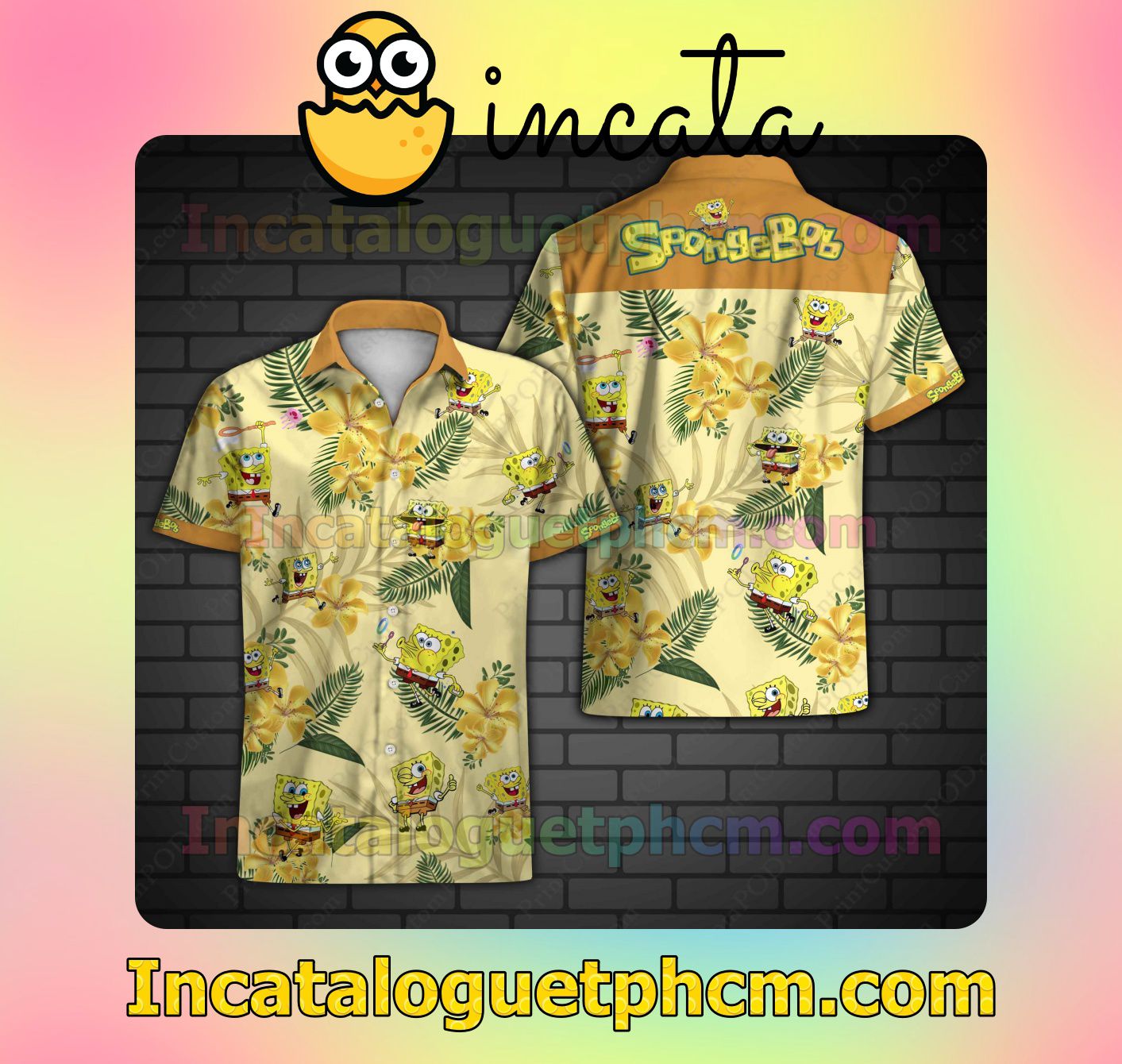 Spongebob Yellow Tropical Flower Men's Casual Shirts