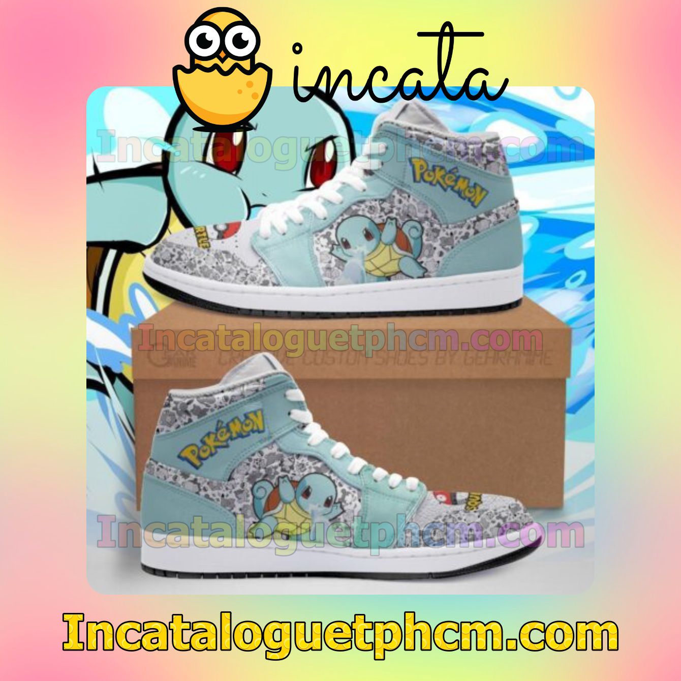 Fast Shipping Squirtle Cute Pokemon Air Jordan 1 Inspired Shoes