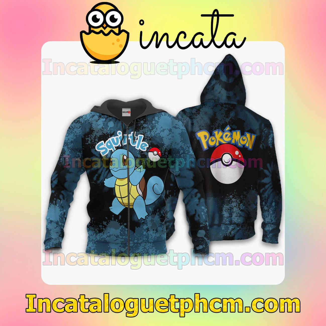 Squirtle Pokemon Anime Tie Dye Style Clothing Merch Zip Hoodie Jacket Shirts