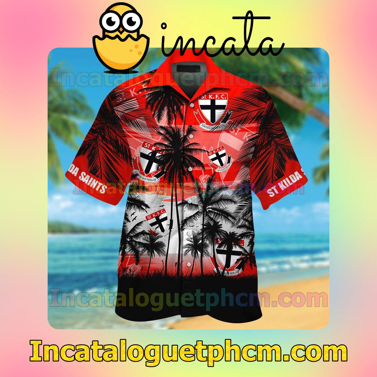 St Kilda Saints Beach Vacation Shirt, Swim Shorts