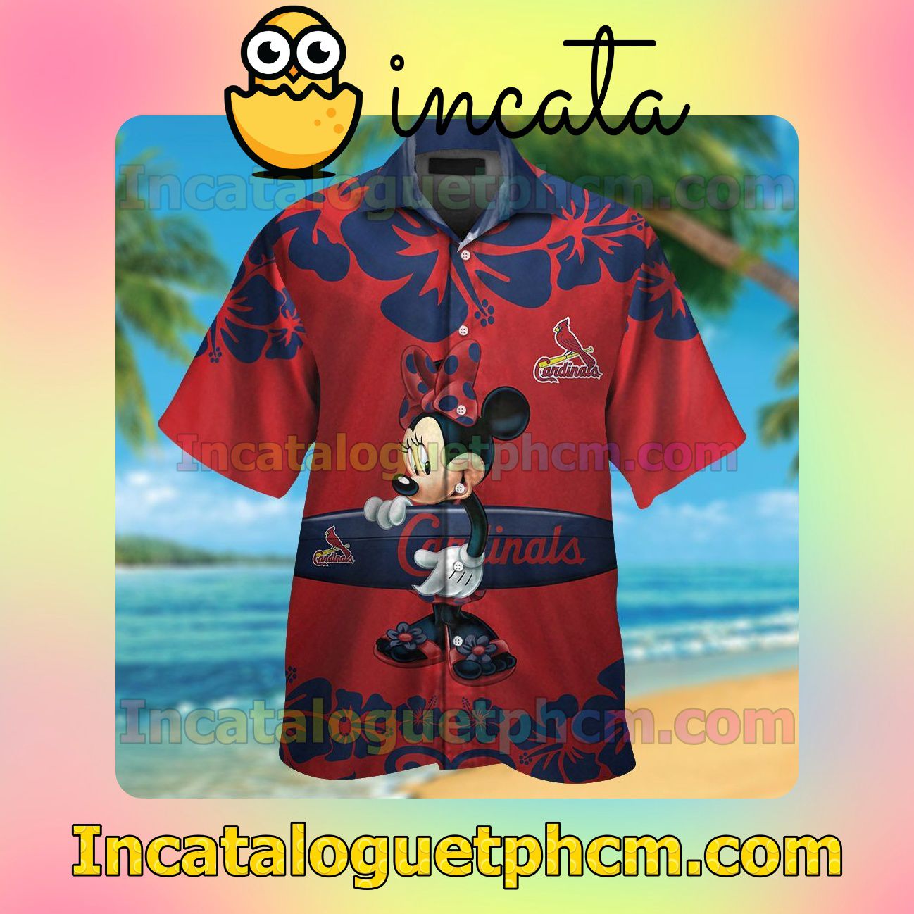 St Louis Cardinals Minnie Mouse Beach Vacation Shirt, Swim Shorts