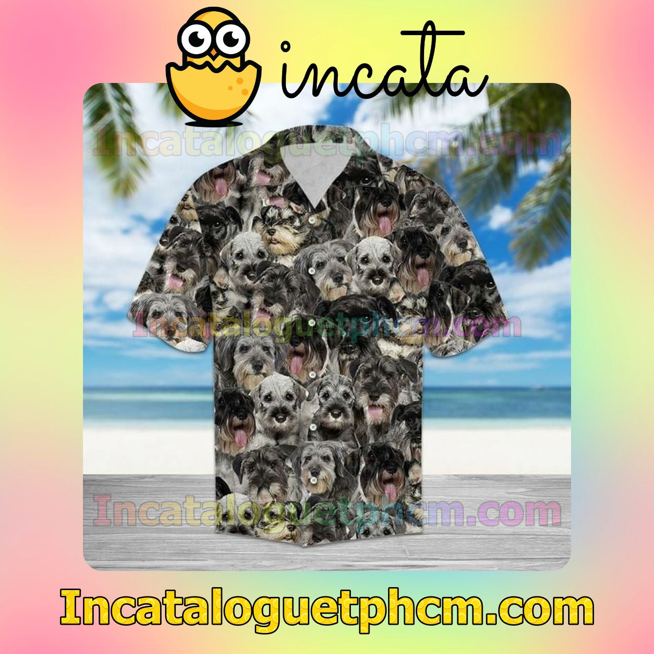 Standard Schnauzer Summer Vacation Hawaiian Custom Short Sleeve Shirt