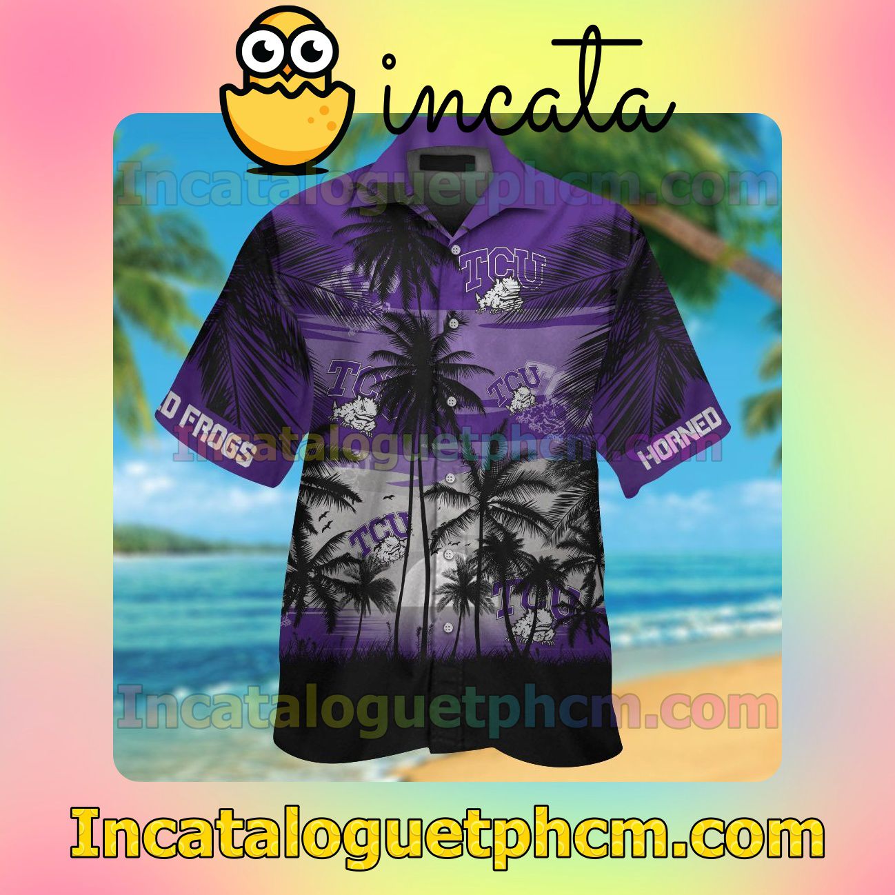 TCU Horned Frogs Beach Vacation Shirt, Swim Shorts