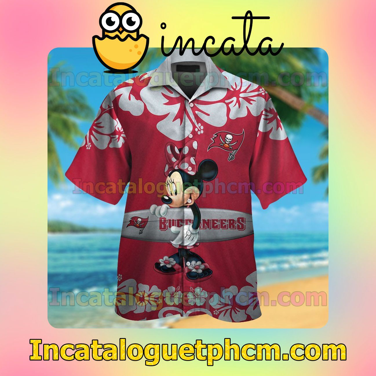 Tampa Bay Buccaneers & Minnie Mouse Beach Vacation Shirt, Swim Shorts