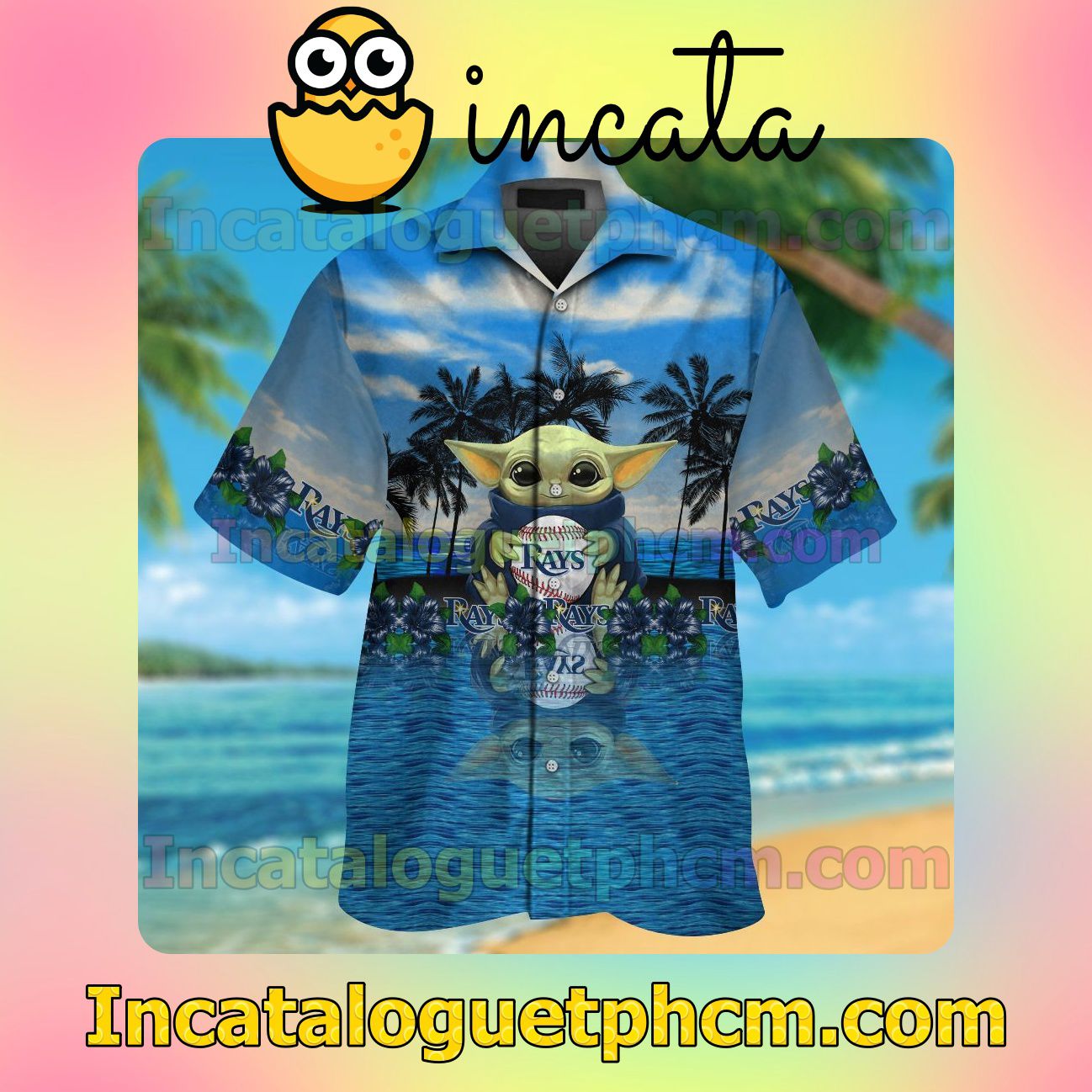 Tampa Bay Rays & Baby Yoda Beach Vacation Shirt, Swim Shorts