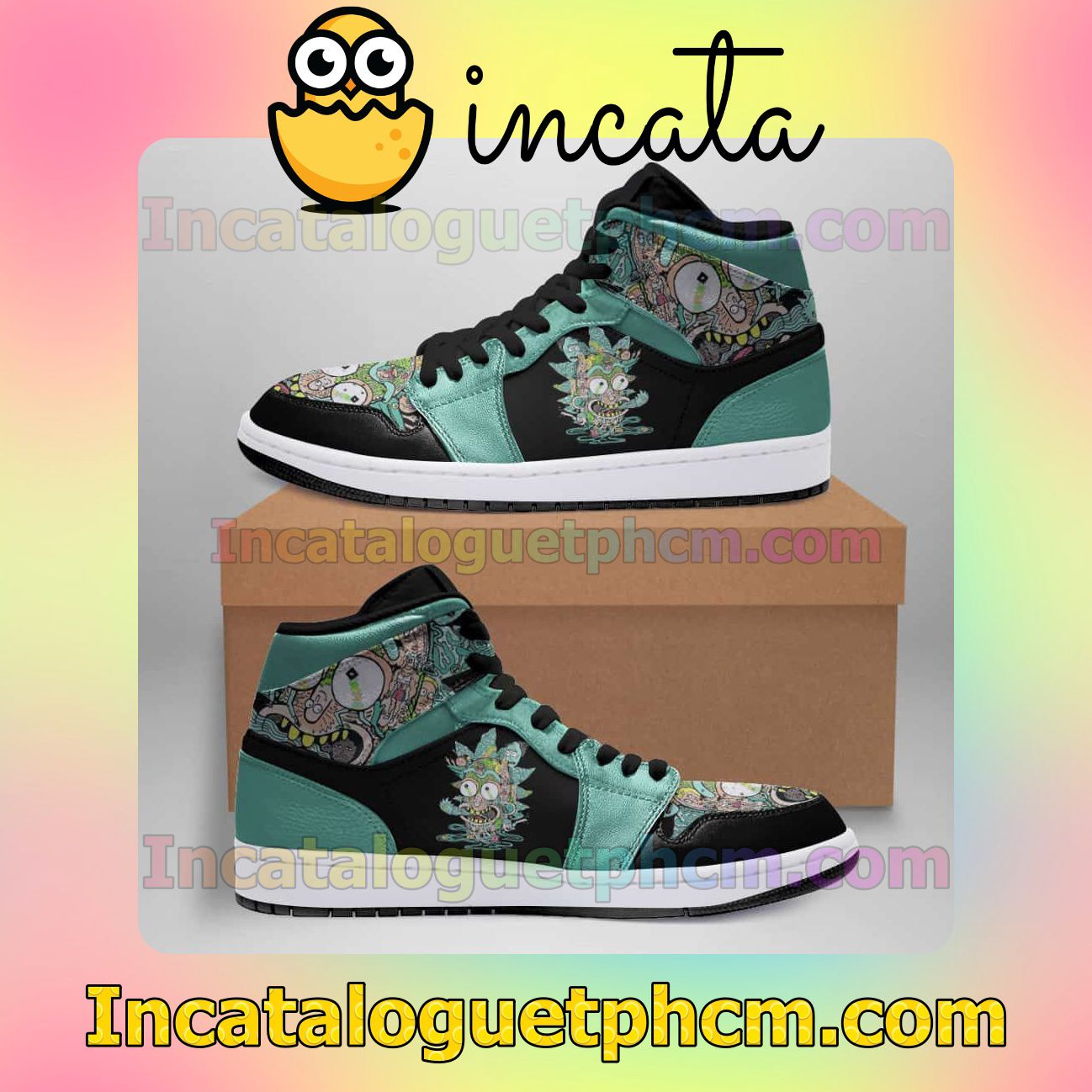 Teal Rick And Morty 1s Air Jordan 1 Inspired Shoes