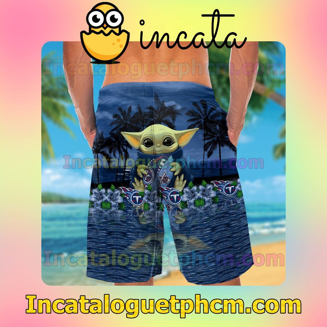 Tennessee Titans Baby Yoda Beach Vacation Shirt, Swim Shorts
