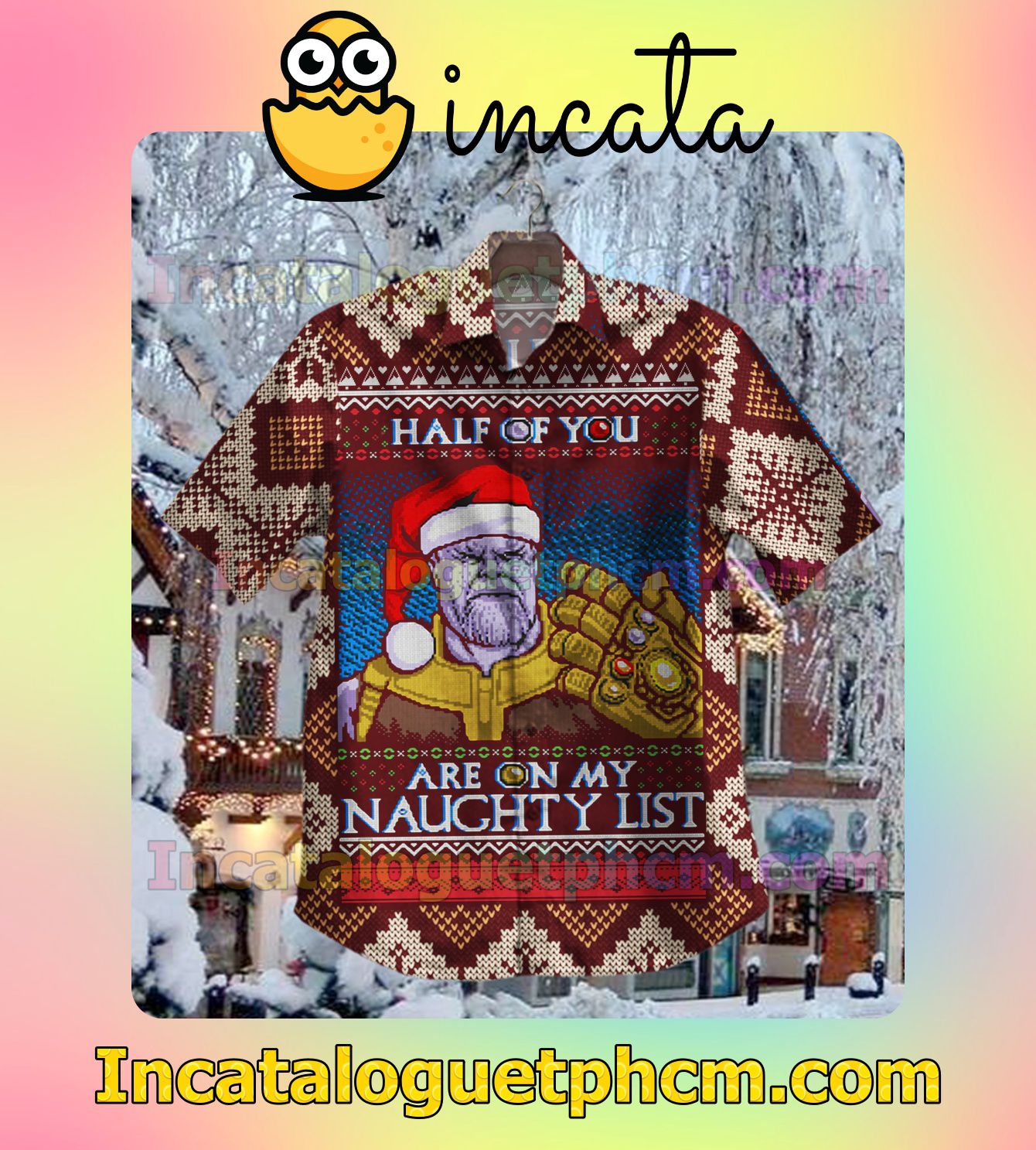 Thanos Half Of You Are On My Naughty List Ugly Pattern Men's Casual Shirts