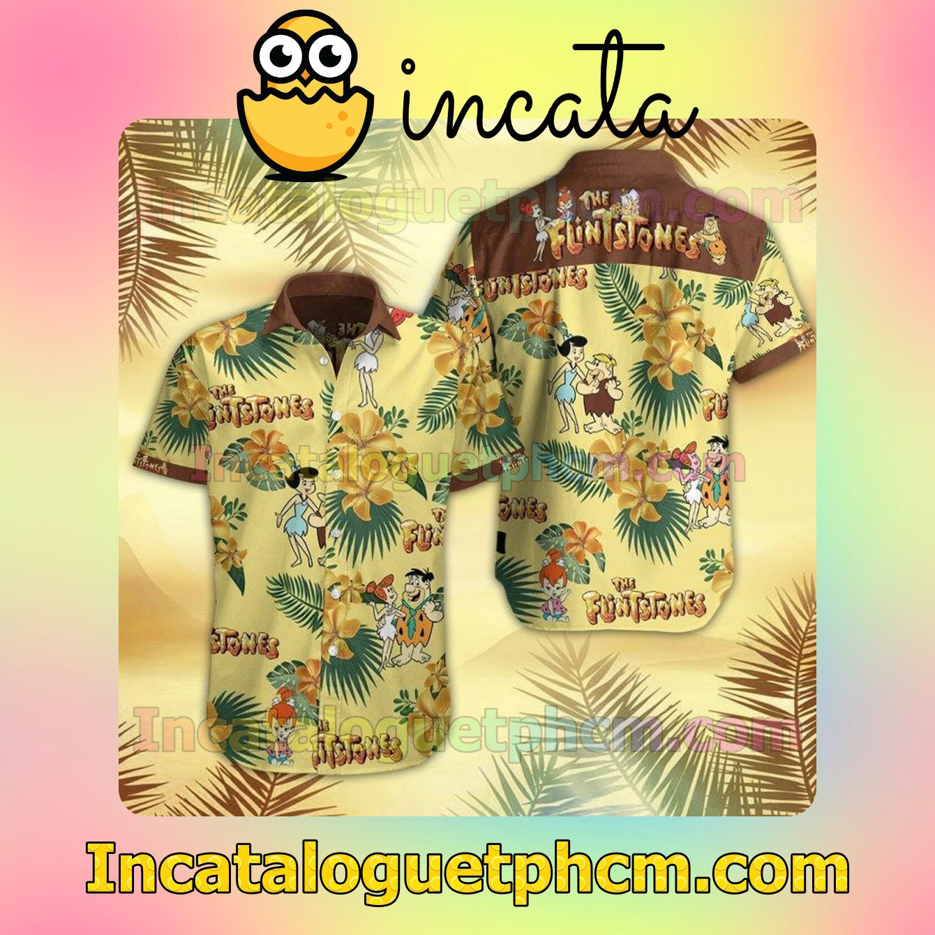 The Flintstones Tropical Flower Yellow Custom Short Sleeve Shirt