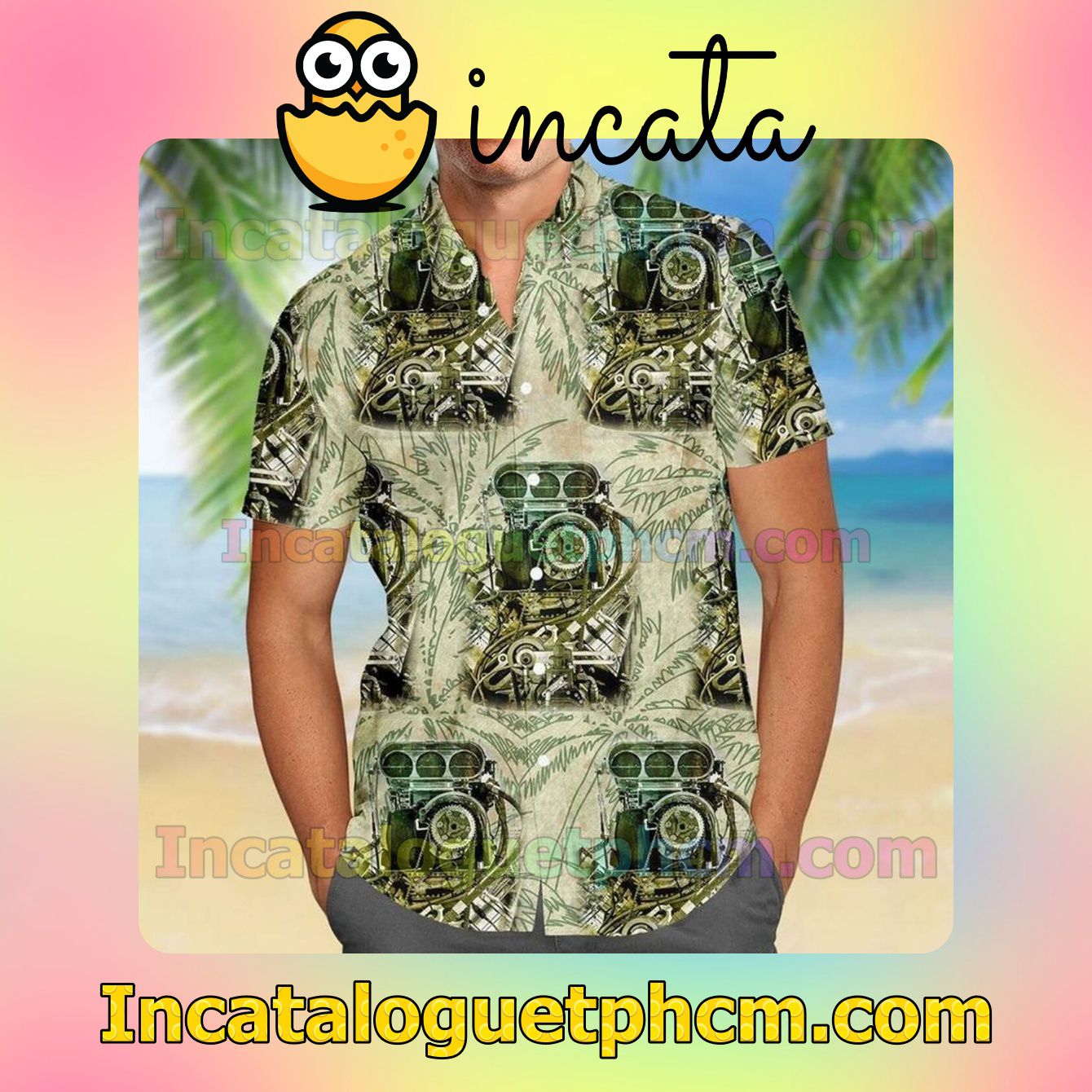 The Old Drag Racing And Coconut Tree Short Sleeve Shirt