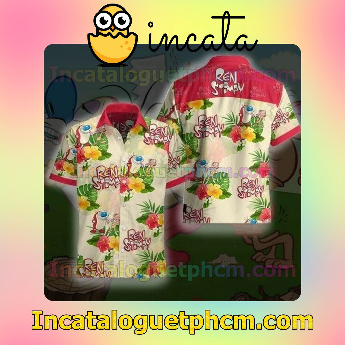 The Ren And Stimpy Show Floral Custom Short Sleeve Shirt