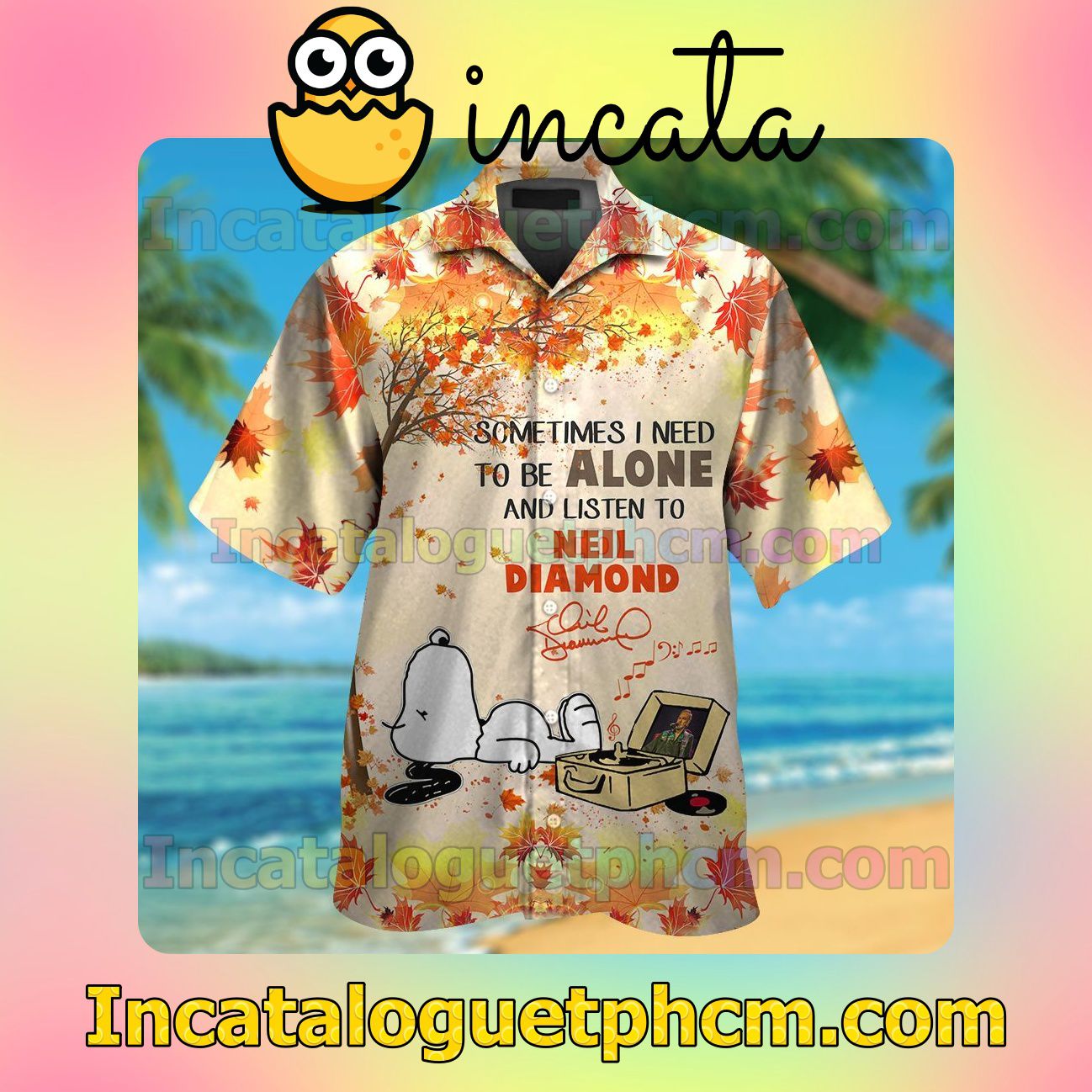 To Be Alone And Listen To Neil Diamond Beach Vacation Shirt, Swim Shorts