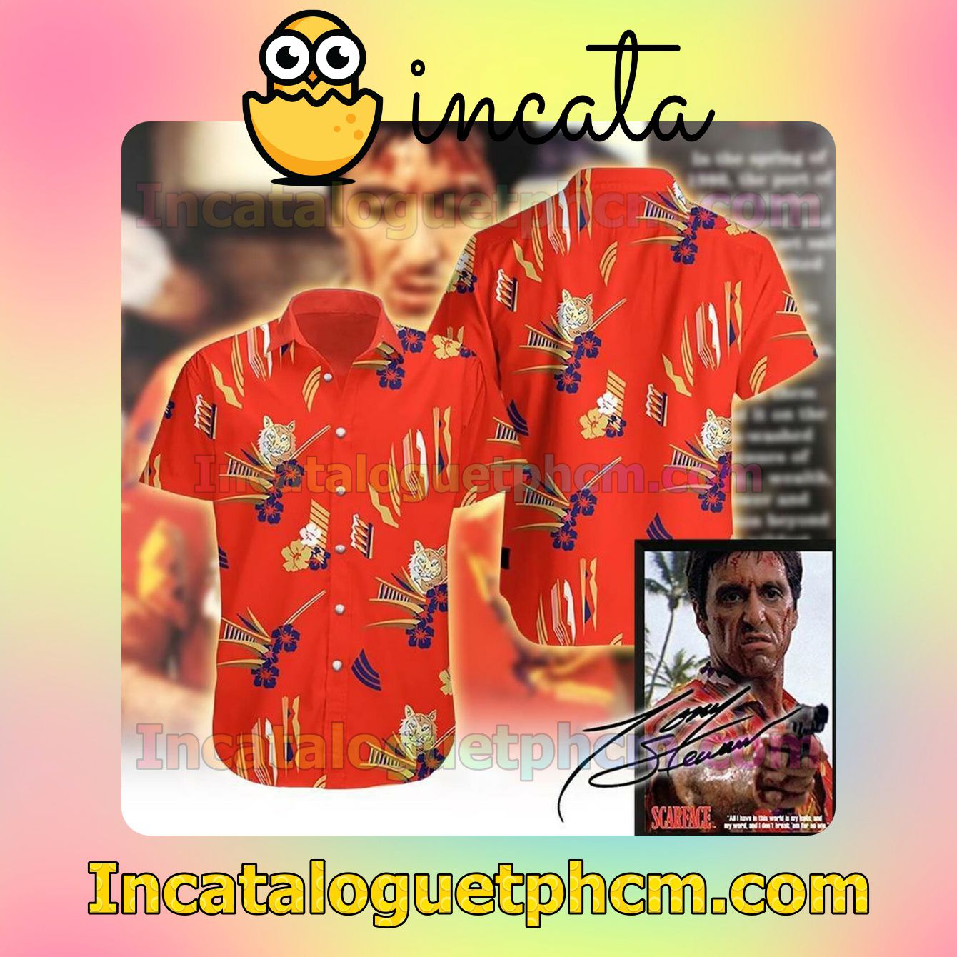 Tony Montana Al Pacino In Scarface Red Short Sleeve Shirt