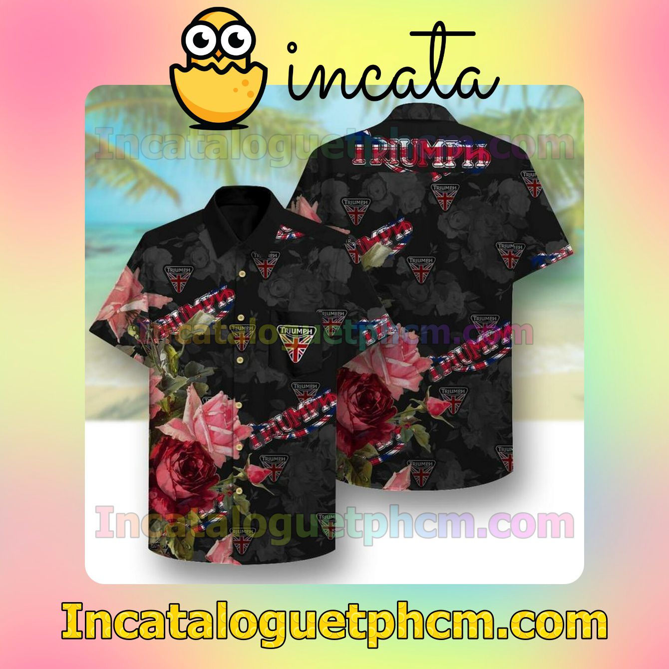 Triumph Rose Garden Black Custom Short Sleeve Shirt