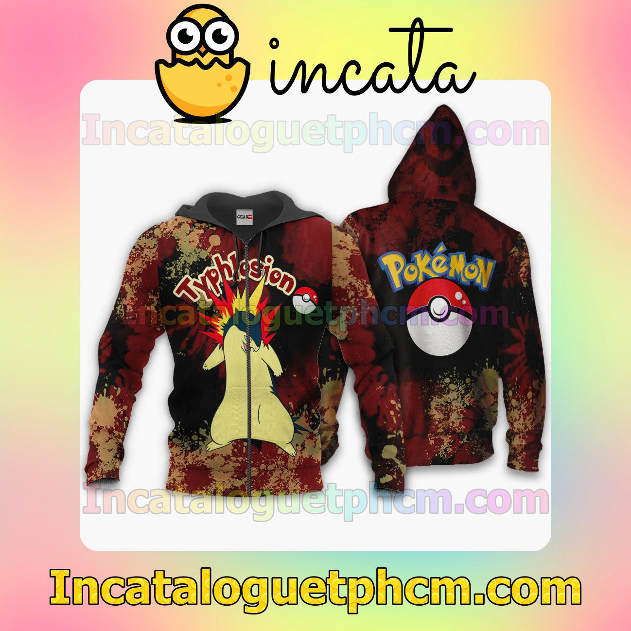 Typhlosion Pokemon Anime Tie Dye Style Clothing Merch Zip Hoodie Jacket Shirts