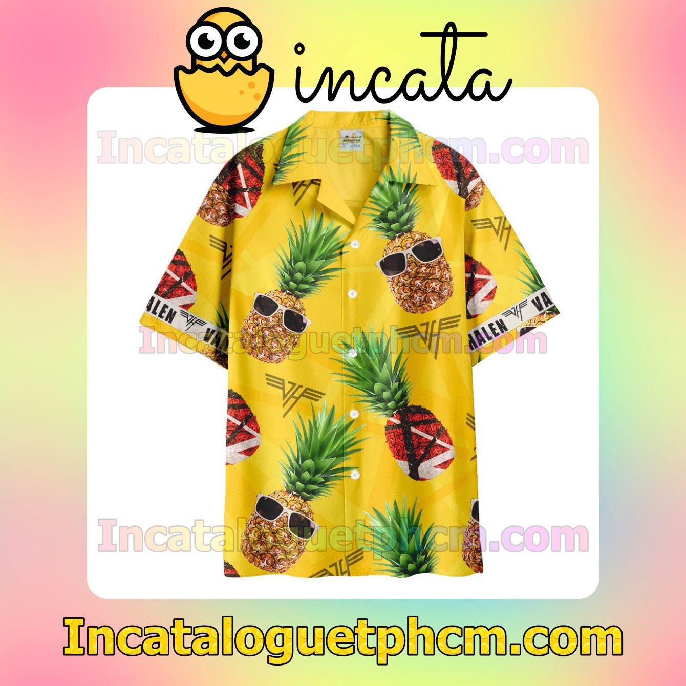 Van Halen Pineapple Button Shirt And Swim Trunk