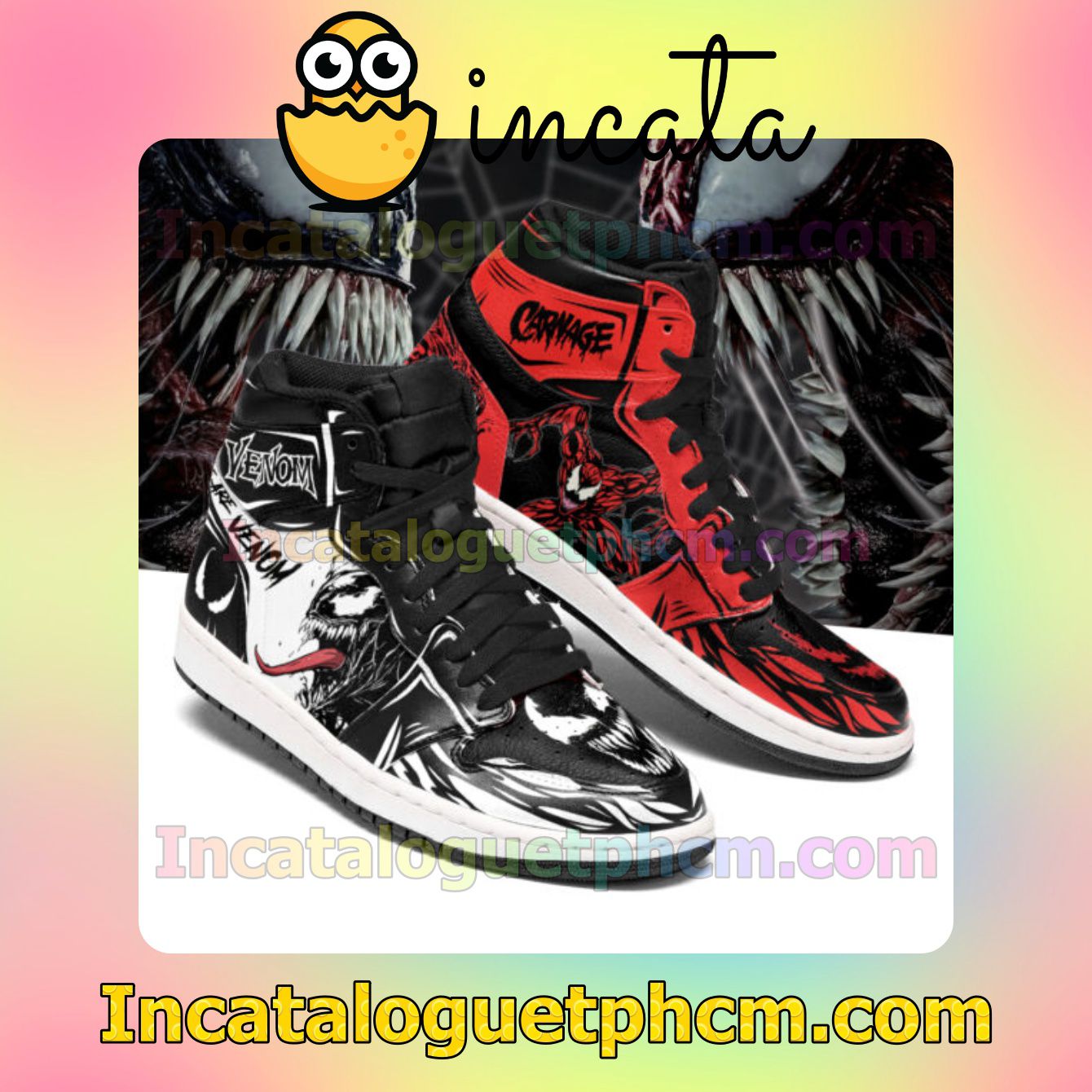 Amazon Venom vs Carnage Air Jordan Red and Black Air Jordan 1 Inspired Shoes