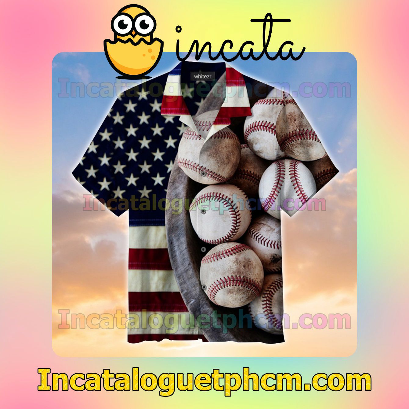 Vintage Baseball And American Flag Short Sleeve Shirt