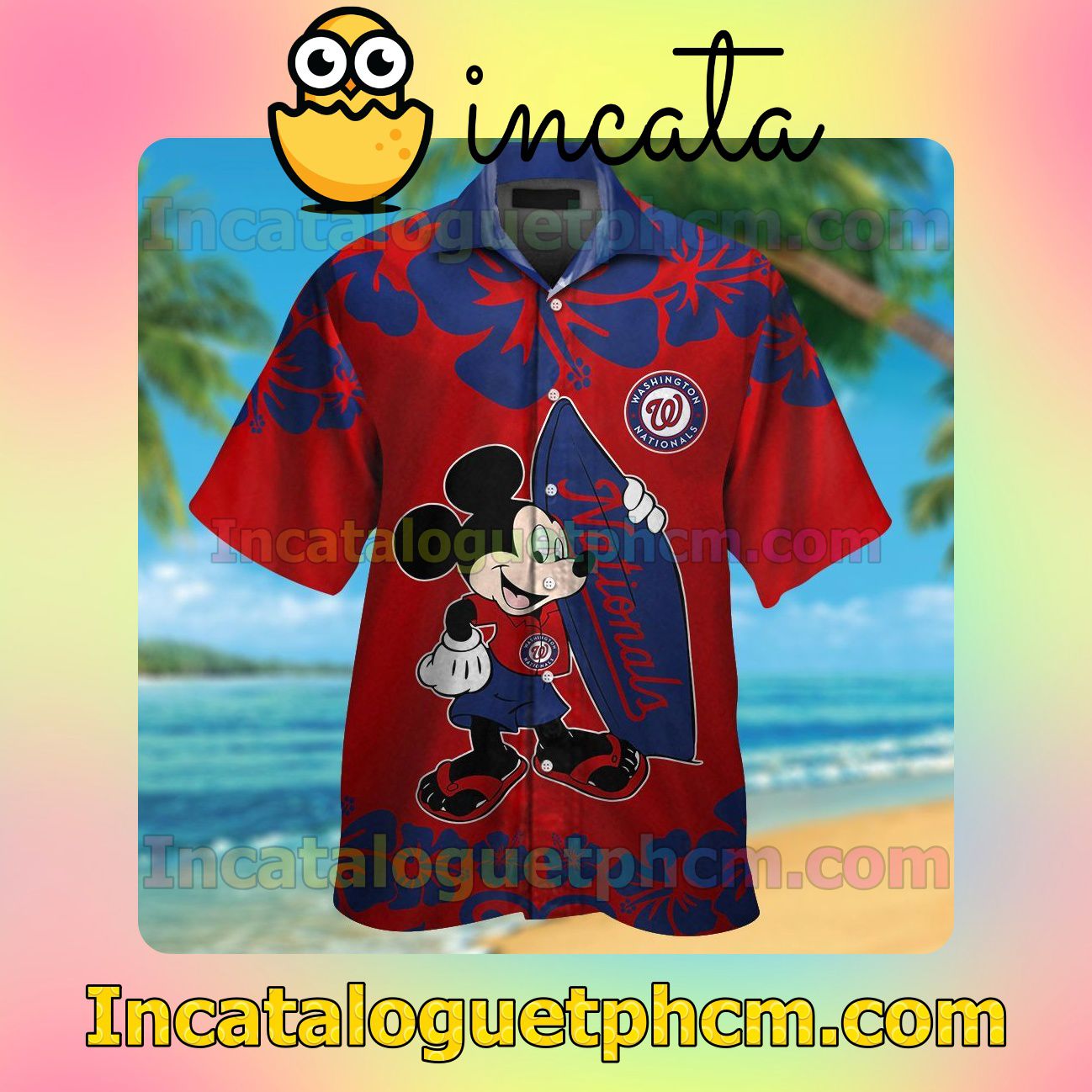 Washington Nationals Mickey Mouse Beach Vacation Shirt, Swim Shorts