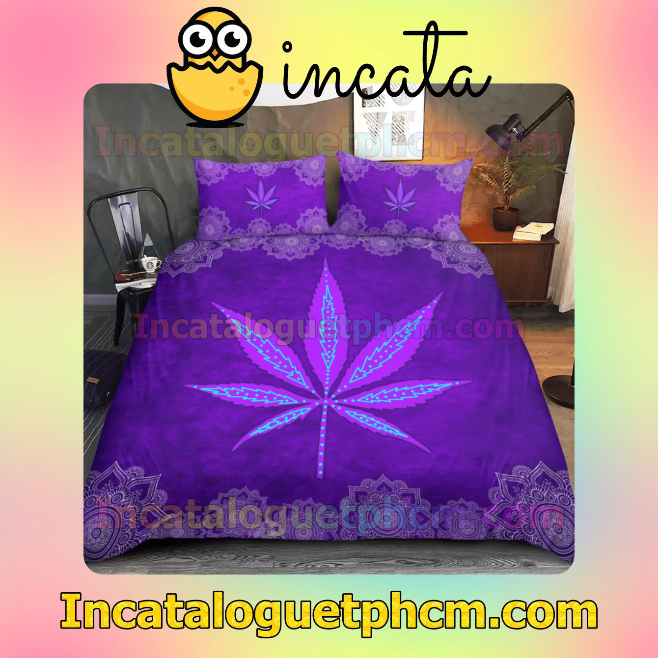 Sale Off Weed Leaf Hippie Purple Bed Covers Bedroom Set