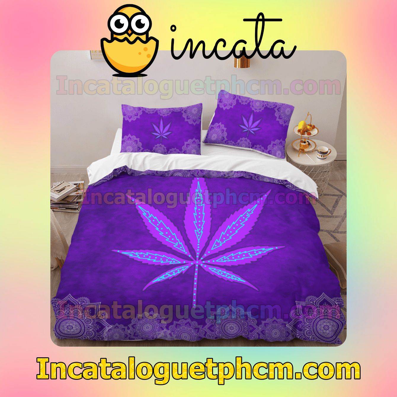 Unique Weed Leaf Hippie Purple Bed Covers Bedroom Set