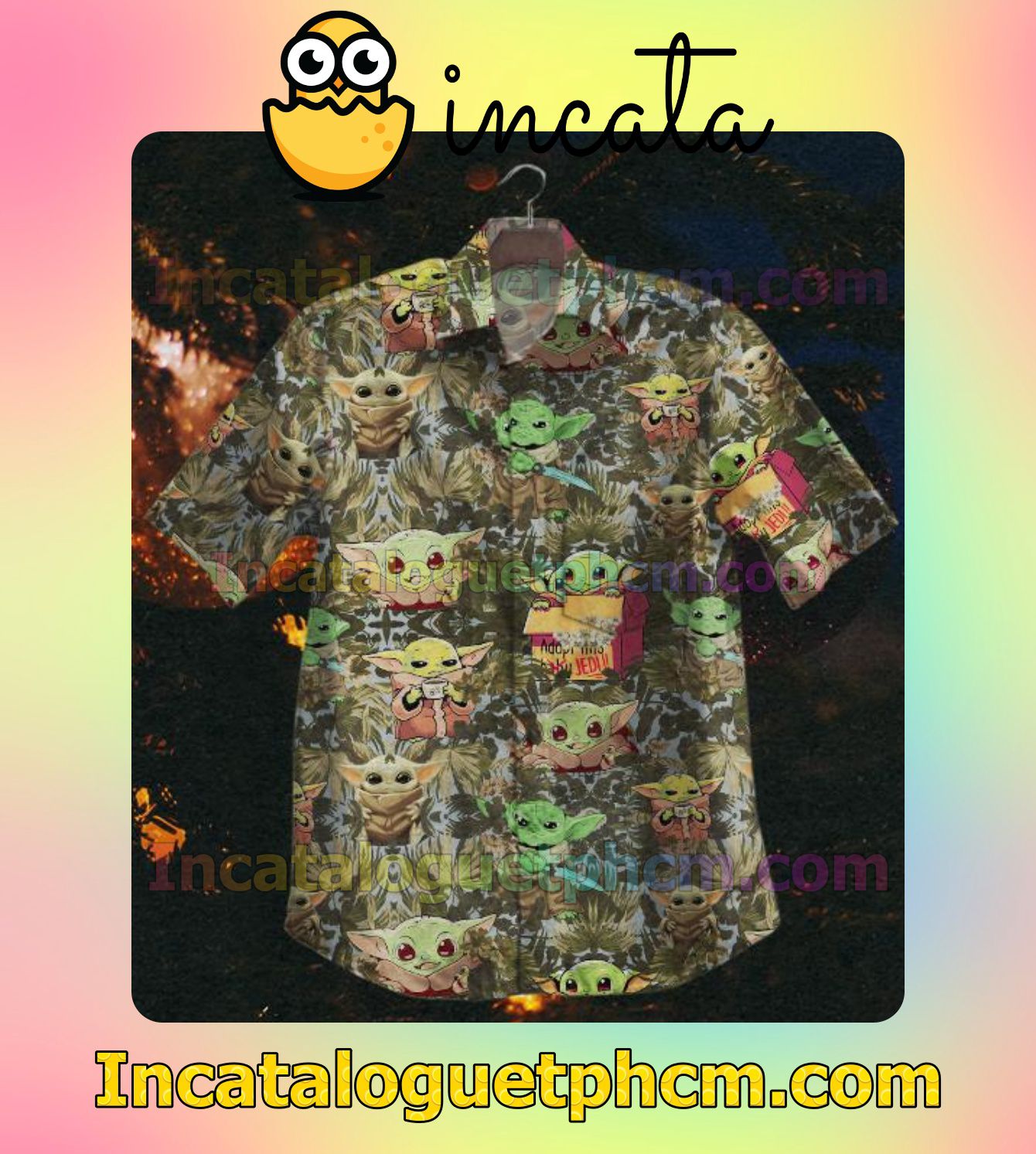 Yoda Funny Tropical Leaf Mens Short Sleeve Shirt