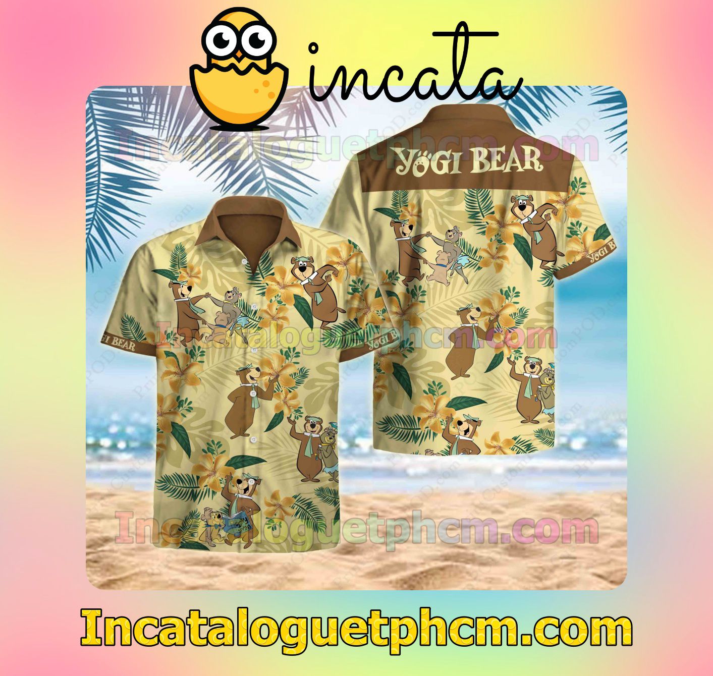 Yogi Bear Yellow Tropical Flower Men's Casual Shirts
