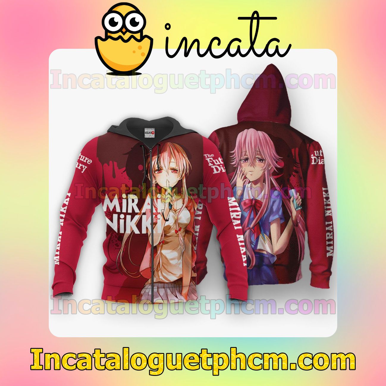 Yuno Gasai Future Diary Mirai Nikki Anime Clothing Merch Zip Hoodie Jacket Shirts