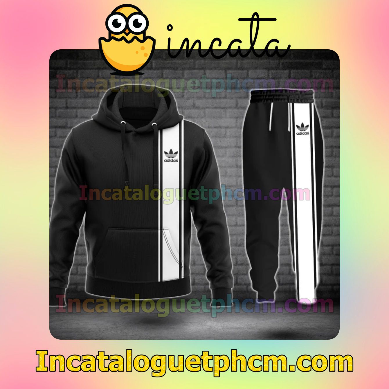Beautiful Adidas Logo On White Stripes On The Right Zipper Hooded Sweatshirt And Pants