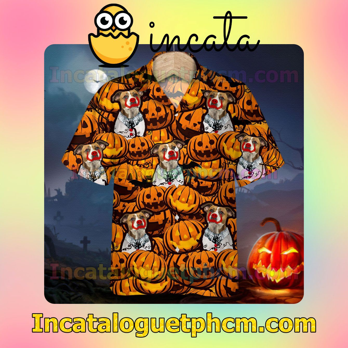 American Bulldog Pumpkin Halloween Casual Button Down Shirts