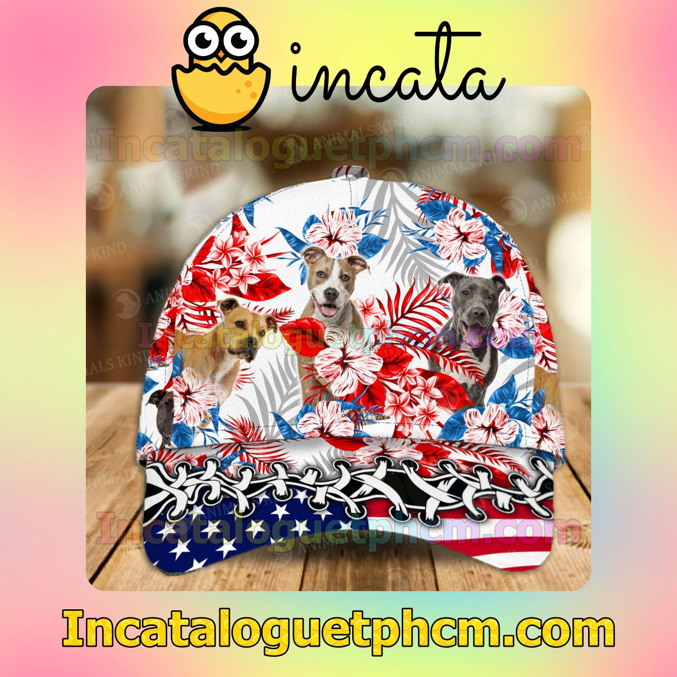 American Staffordshire Terrier American Flag Dog Lover Caps