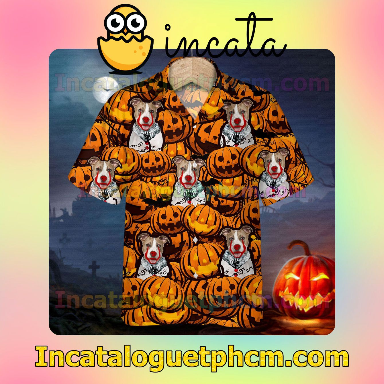 American Staffordshire Terrier Pumpkin Halloween Casual Button Down Shirts