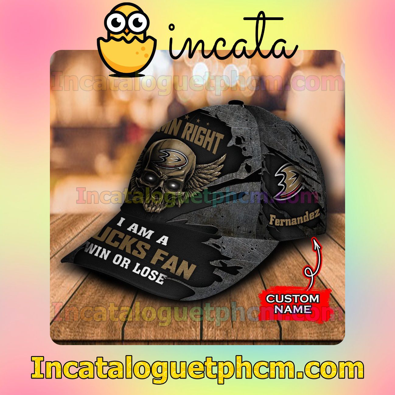 Only For Fan Anaheim Ducks Skull Damn Right I Am A Fan Win Or Lose NHL Customized Hat Caps